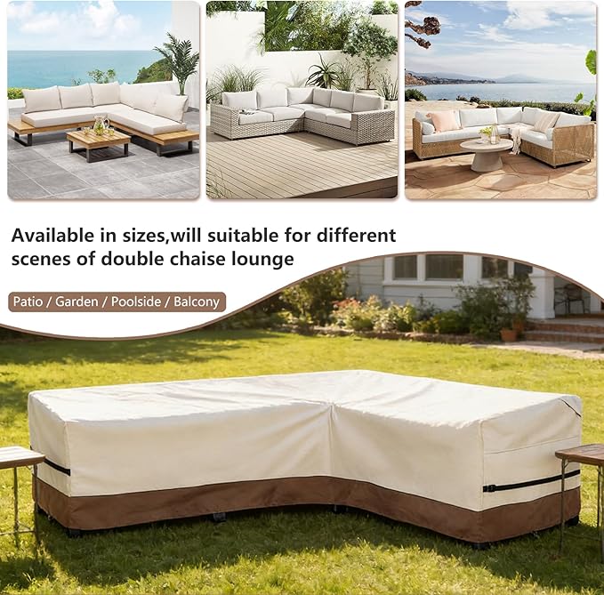 okcool Outdoor Sectional Sofa Cover Waterproof-L-Shaped Patio Furniture Covers for 6-Seater Outdoor Sectional Furniture Couch 110"(85''L) x 32''D x 31''H, Beige & Brown