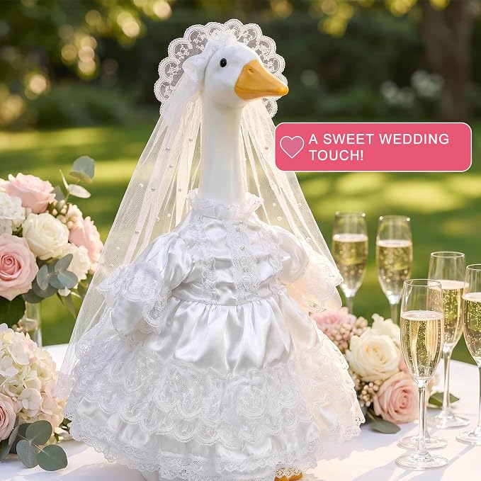 Wedding Goose Outfit with Veil for 23" and 17" Porch Goose, Bride Goose Dress, Porch Goose Clothes for Yard Goose Statue, Wedding Porch Decor for Bridal Shower, Anniversary
