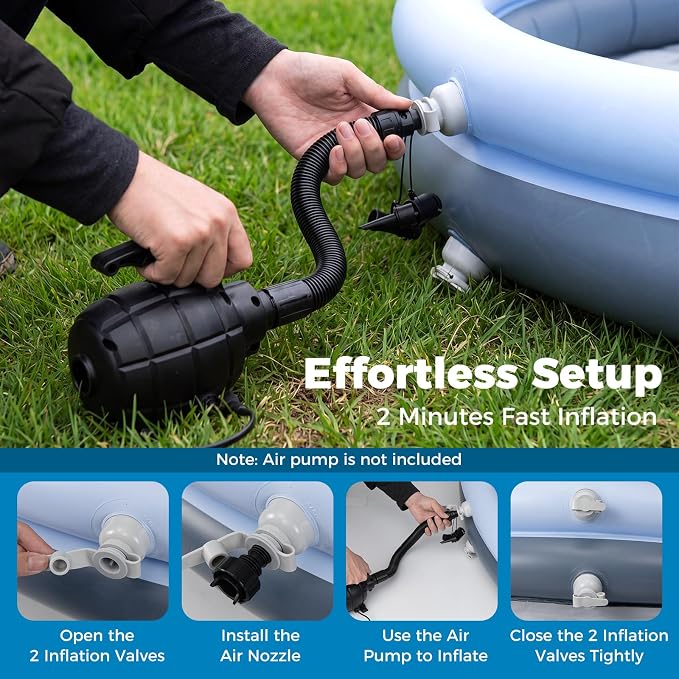 Goplus Inflatable Pool with Canopy, Large Round Above Ground Swimming Pool w/ 2 Air Chambers, Repair Patch, Top Ring Blow Up Pools for Backyard, Lawn, Garden (118” x 68”)