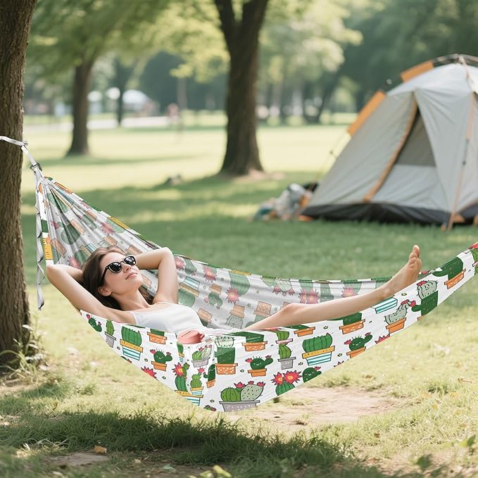 Camping Hammock Outdoor Hammocks for Outside Cute Cactus Beach Trees Portable Lightweight with Pockets Tree Straps Indoor