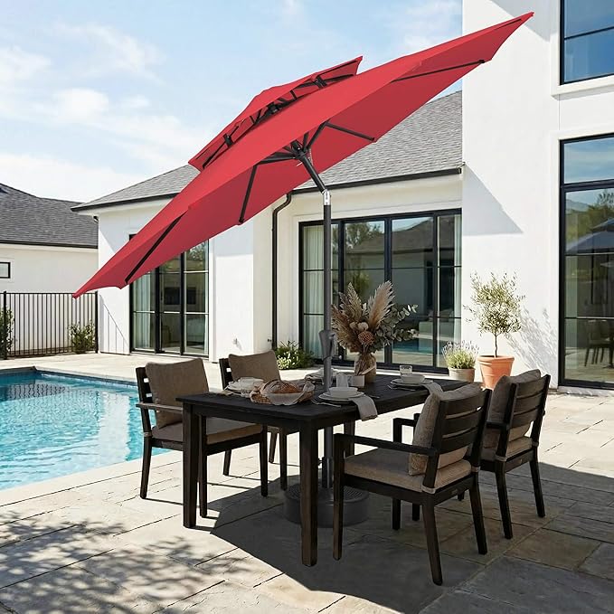 Jarka&Co 9ft Patio Umbrella Outdoor - 2 Tiers Table Outdoor Umbrella with Push Button Tilt Waterprool UV Protection, Sun Umbrella for Pool, Porch, Garden, Deck, Backyard (Red)