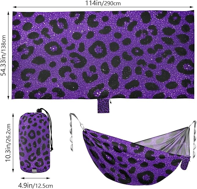 Fake Glitter Leopard Print Purple 330lb Capacity Hammocks for Camping Cloth Hammock for Indoor Outdoor Patio hamacas para Patio
