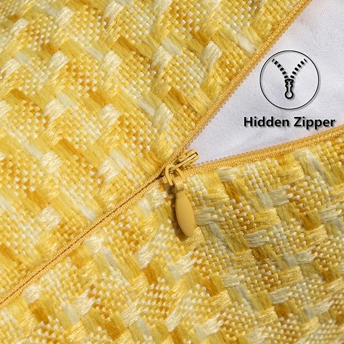 Kevin Textile Outdoor Waterproof Throw Pillow Covers Pack of 2 Weaving Texture Water Resistant Outside Decorative Cushion Covers for Garden Patio Tent Balcony Bench Couch Sofa 16x16 Inch, Yellow