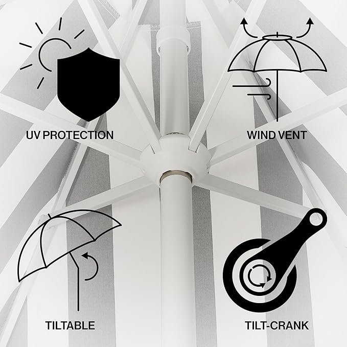 Eyely BMU1001 Halden 9 ft. Classic Cottage Tassel Market Patio Umbrella with Auto-Tilt, Crank