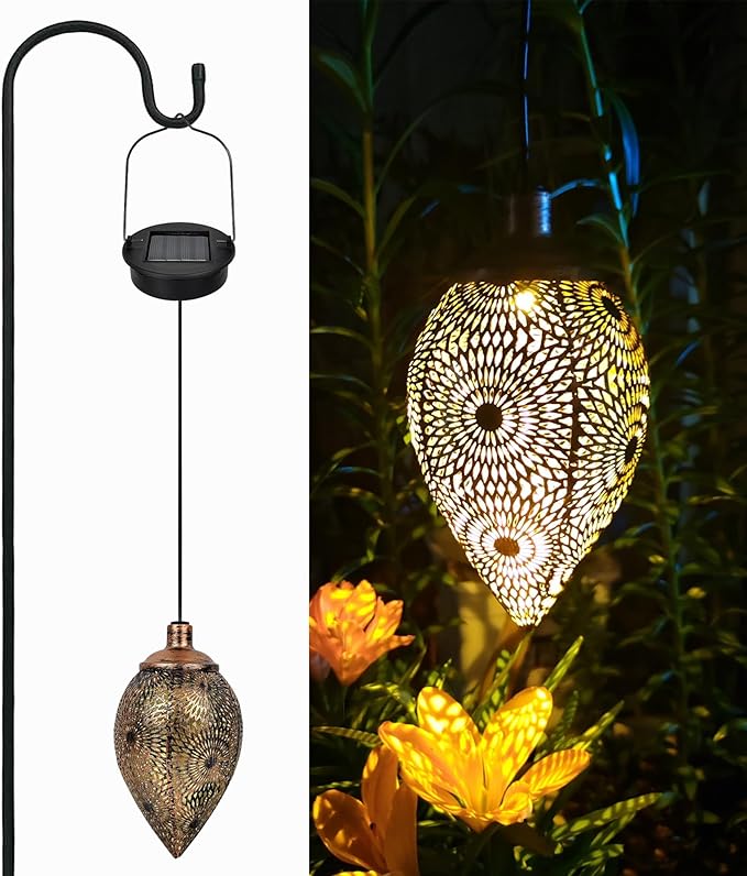 Hanging Solar Lights Outdoor Waterproof with Shepherd Hook Garden Decor Chandelier Birthday Gifts for Women Mom Family Hanging Solar Lanterns for Yard Patio Pathway Holiday Gift Ideas