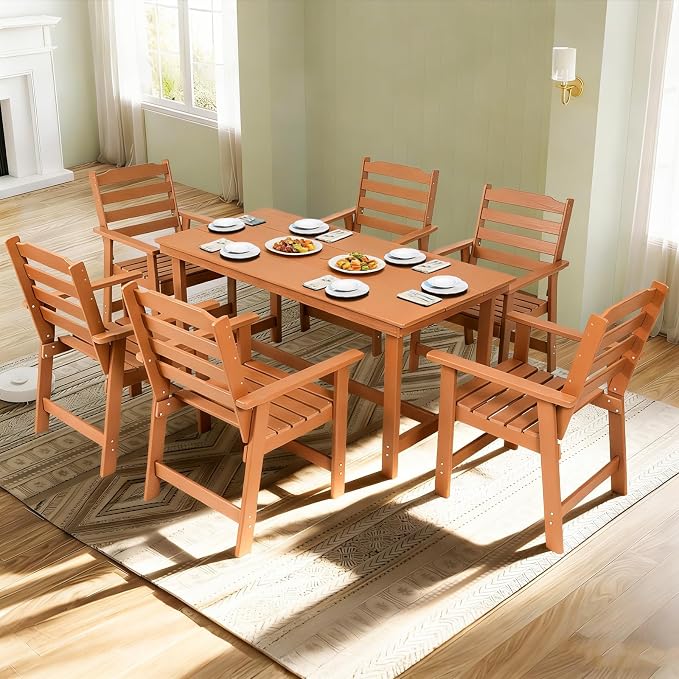FUNBERRY Outdoor Dining Chairs Set of 2, HDPE Patio Chairs for Outside | Wood-Grain, HDPE All Weather, No Rot or Rust or Crack, UV Fade Shield, 330LBS Weight Capacity, Easy-Clean for Outside