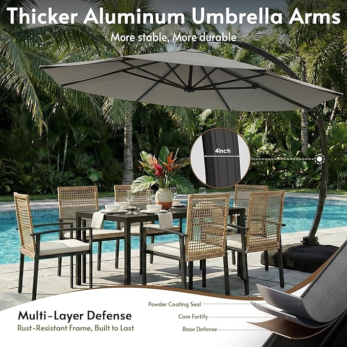 11FT Cantilever Patio Umbrella with Base Included, Large Cantilever umbrella with 360°Rotation, Heavy-Duty Offset Outdoor Umbrella for Patio,Pool,Garden and Backyard (Gray)