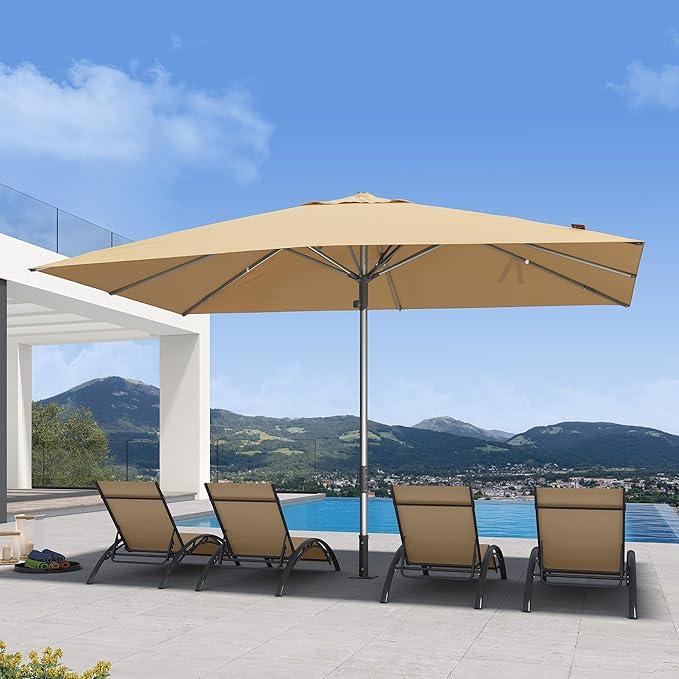 PURPLE LEAF Commercial Grade 10 x 13 FT Heavy Duty Rectangle Market Umbrella Semi Auto Open All Weather Wind Resistant Reinforced Aluminum Frame Outdoor Patio Umbrella for Restaurant Hotel Resort Cafe Poolside Business Use Beige