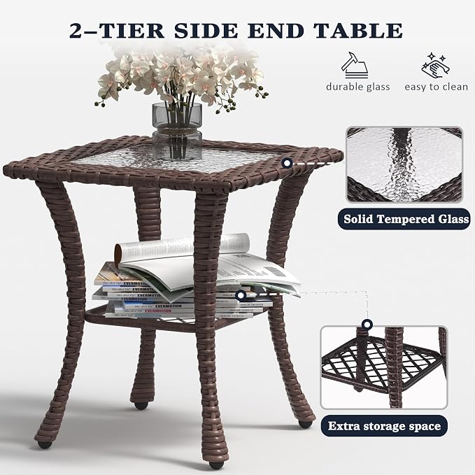 LayinSun 9 Pieces Outdoor Patio Furniture Set, Rattan Wicker Sectional Swivel Rocker Chairs Sets with Ottomans, Swivel Glider Chairs,Single Chairs and Coffee Table