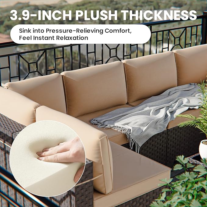 12 Pieces Outdoor Patio Furniture Set,Outdoor Sectional Furniture All Weather PE Rattan Wicker Patio Conversation Set with Coffee Table,Swivel Rocking Chairs Set,Sand