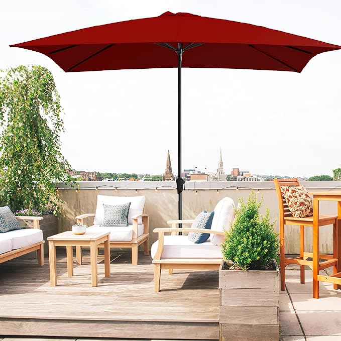 Ayge 8x10FT Large Rectangular Patio Umbrella Outdoor Table Umbrella w/Crank Rectangle Market Umbrella UV Protection for Garden, Deck,Lawn,Yard & Pool, Red