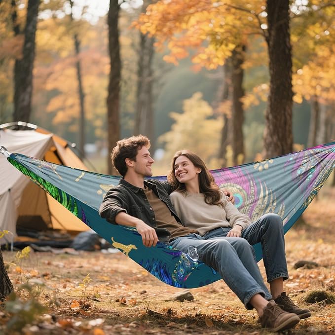 Peacock Feather and Pet Outdoor Hammock with Tree Straps Cloth for Outside Beach Patio Garden