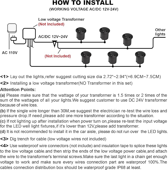Well Lights Low Voltage Landscape Lighting Outdoor In Ground Lights for Driveway,Path,Paver,LED 2W AC/DC 12V 24V Warm White Waterproof IP67 Aluminium Single Side Lighting for Floor,Stair,1PACK