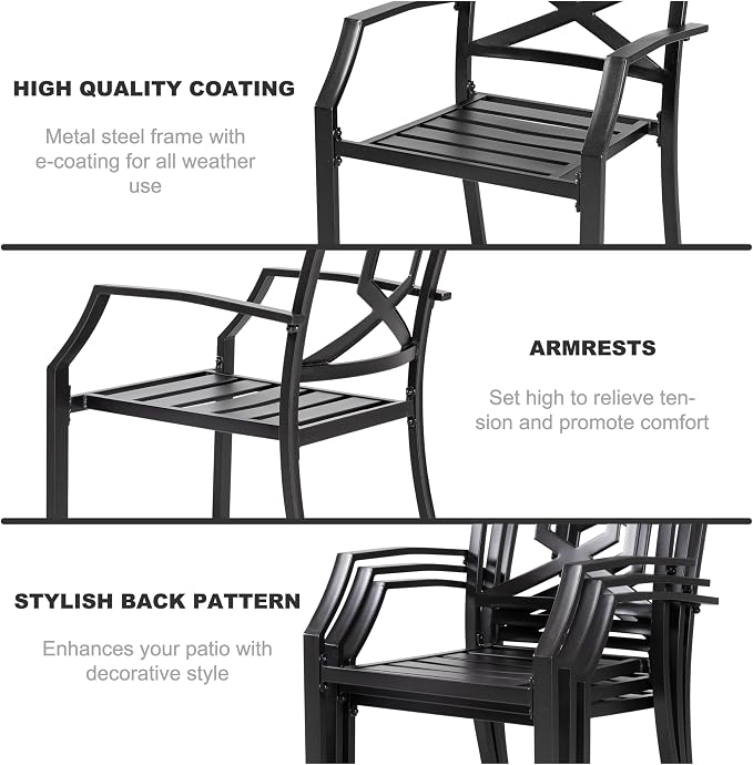 NUU GARDEN 7 Piece Outdoor Dining Set, 61” Rectangular Metal Dining Table with Umbrella Hole, Stackable Dining Chairs for Backyard, Deck, Yard, Garden, Black