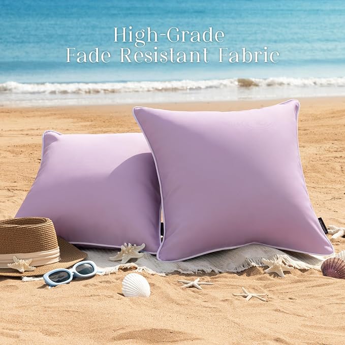 Phantoscope Pack of 2 Outdoor Waterproof Throw Pillow Covers Decorative Square Cushion Case Patio Pillows for Couch Tent, Lavender Purple 20x20 inches
