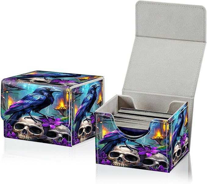 Card Deck Box for MTG, Cards Storage Box Fits 120+ Sleeved, Leather Small Size Strong Magnetic Closing Card Case for Board Games Magic TCG CCG Baseball Collection, Purple Flower Eagle