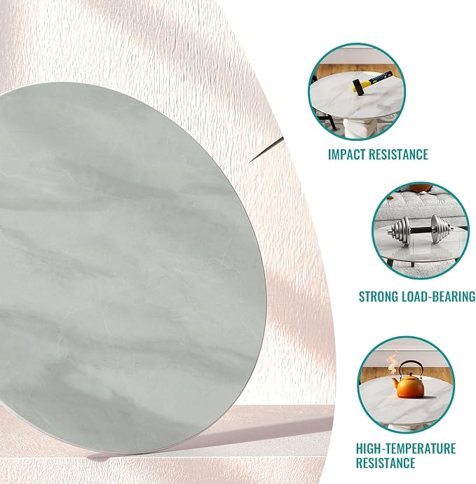 32“ Round Tempered Glass Table Top, Marble Glass Surface Protector Heat & Scratch Resistant Multipurpose for Dining, Coffee, Restaurant, Office and End Table (Grey Marble Pattern, 32 Inch)