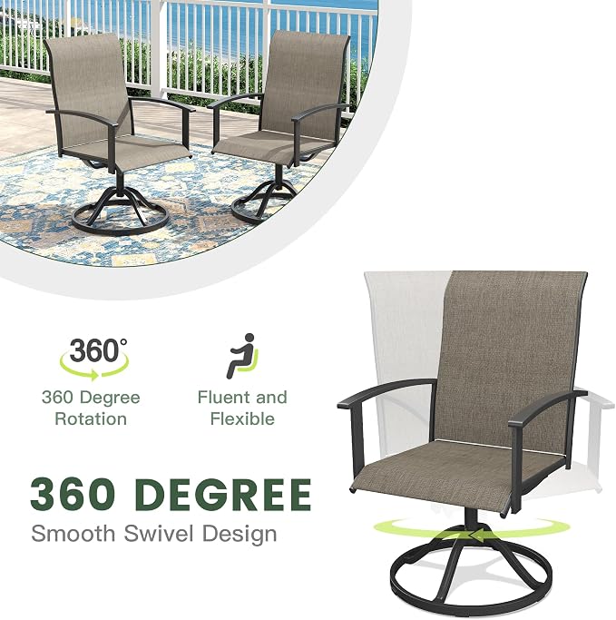 9 Pieces Round Outdoor Table and Chairs Set, Patio Dining Set with 60" Round Spliced Outdoor Table and Patio Swivel Chairs for Backyard Lawn Garden, Black Table and Mixed Brown Chairs