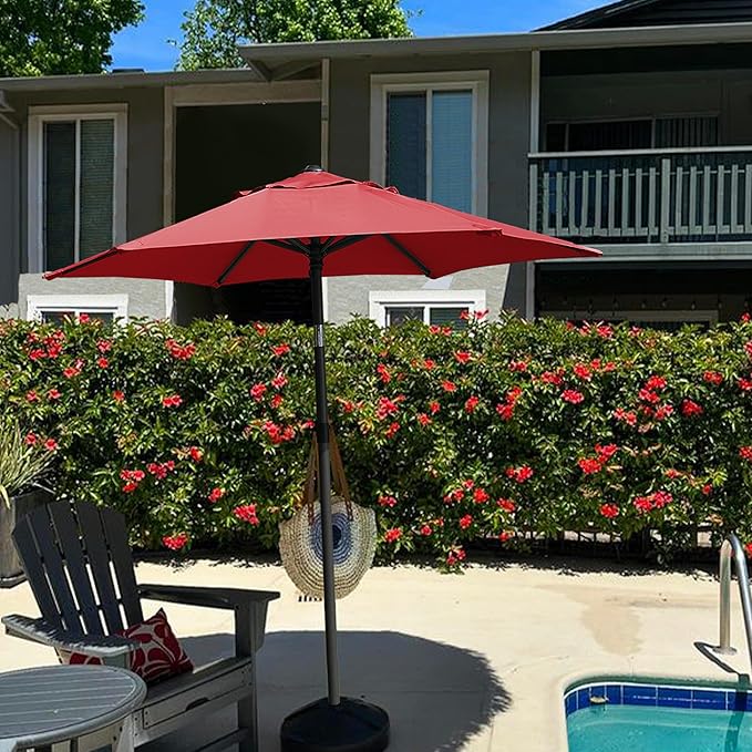 AMMSUN 6ft Patio Umbrella Outdoor Table Umbrellas with Push Button Tilt, UPF50+ Premium Steel Pole and Ribs for Deck, Lawn, Garden, Backyard & Pool (Red)