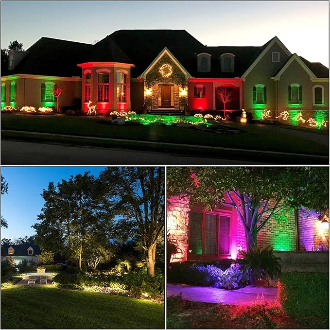 Junview Christmas Decorative RGB 12W Landscape Lights with Remote Control - Waterproof for Yard, Garden Path (4Pack)