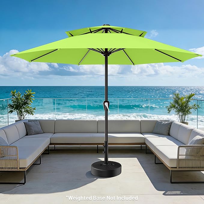 AreShark 12ft 2 Tiers Patio Umbrella - Outdoor Umbrella Waterproof UV Protection, Market Table Umbrella w/ 8 Sturdy Ribs&Crank for Pool, Porch, Garden(Apple Green)