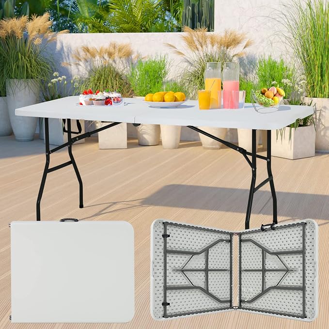 Folding Dining Table 6Ft, Portable Lightweight Party Table for Outdoor, Camping & Beach, 6 Foot Fold Up Mesa Para Fiestas
