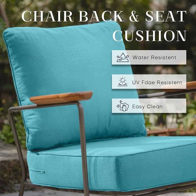Luxury 24*24*6in Outdoor Patio Cushions, 8 Pieces Teal Outdoor Cushion | 6in Outdoor Patio Cushions, Water-Resistant, Reversible, Removable Cover, for Patio Chairs Sofa Couch Loveseat