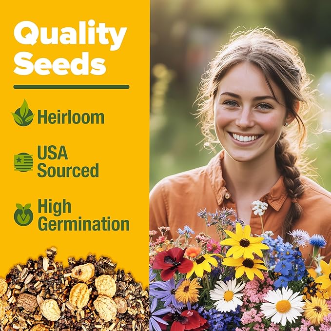 HOME GROWN Midwest Wildflower Seeds Mix | 65,000+ Heirloom Perennial Flower Seed for Attracting Bees, Birds & Butterflies | High Germination Bulk Planting | 4 oz