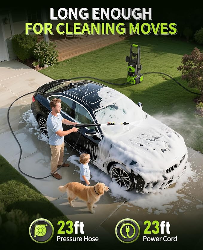 Electric Pressure Washer, 1700 PSI Max 1.3 GPM Power Washer with 3 Nozzles, High Pressure Washer with Foam Cannon for Car, Driveway, Patios