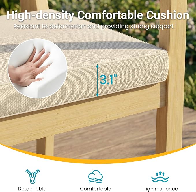 FansaFurn Acacia Patio Chairs Set of 4 for All-Weather, Solid Wood Outside Furniture with 3.1" Thick Cushions, Modern Outdoor Chairs for Backyard, Porch, Garden, Indoor Use, Brown