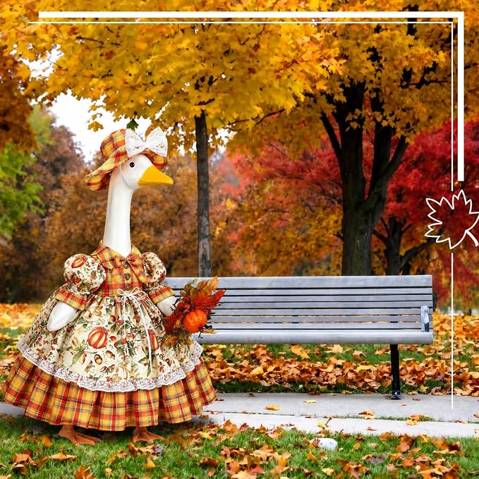 Suzile Fall Maple Porch Goose Outfit Goose Clothes for 23 in Cement or Plastic Geese Costume Dress for Yard Lawn Outdoor Garden Patio Duck Statue Autumn Thanksgiving Party Holiday Decor