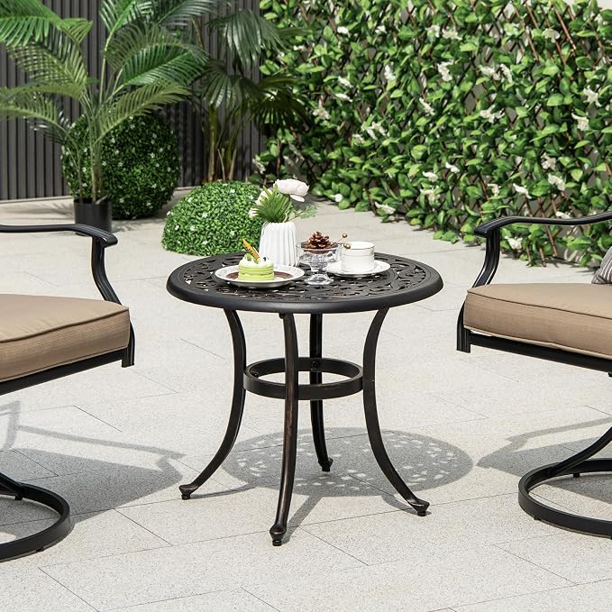 Tangkula 24 Inch Patio Side Table Set of 2, Cast Aluminum End Table with Adjustable Footpads, Outdoor Small Coffee Table, Round Metal Patio Table for Poolside, Backyard, Balcony (2, Black)