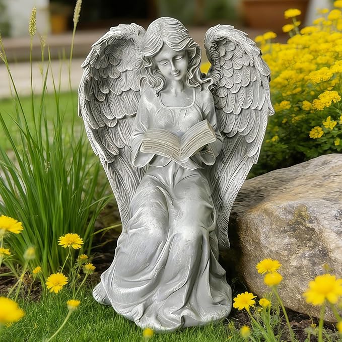 Solar Garden Outdoor Angel Book Statues,Book Lovers Gifts for Balcony Patio Lawn Table Yard Ornaments, Solar Resin Fairy Waterproof LED Lights,Mother's Day,Birthday Gifts for Women Mom Grandma