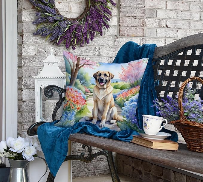Caroline's Treasures Anatolian Shepherd Spring Garden Throw Pillow Machine Washable, Indoor Outdoor Decorative Pillow for Couch, Bed or Patio, 18Hx18W