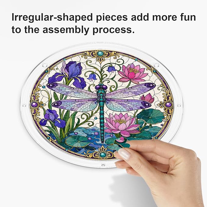 Acrylic Puzzle Suncatcher, Sun Catchers Puzzle for Window Hanging | 8.2 Inch Iris Dragonfly DIY Suncatcher Puzzle for Adults, Ideal Gifts for Women, Men, Wife, Mom, Home & Garden Decor