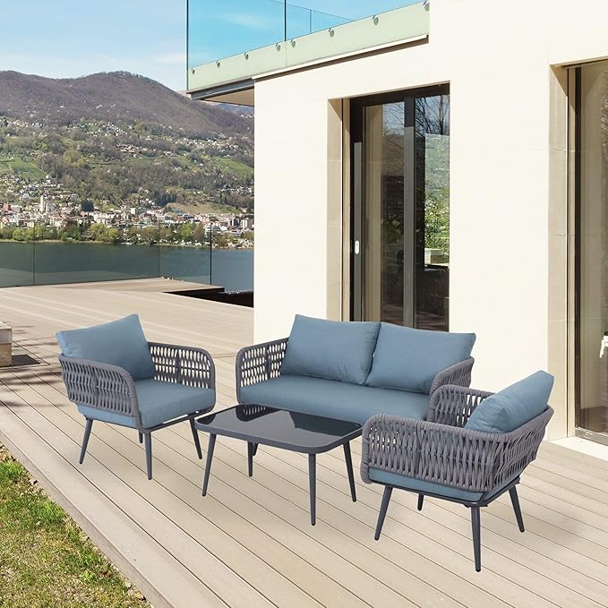 4-Piece Caicos Outdoor Patio Conversation Set with Cushions