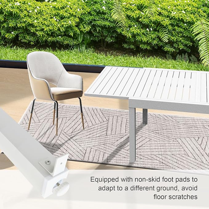 Aluminum Patio Extendable Dining Table 35" 71", Adjustable Indoor Outdoor Patio Dining Table with E Coating for 4 6 Person GLawn Porch Furniture, Elegant Ivory White