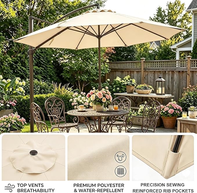Outdoor Patio Umbrella Replacement Canopy 7.5ft/9ft/10ft/11ft 6/8 Ribs, Cantilever Offset Patio Umbrella Fabric Cover Resistant Waterproof Shade for Table Pool