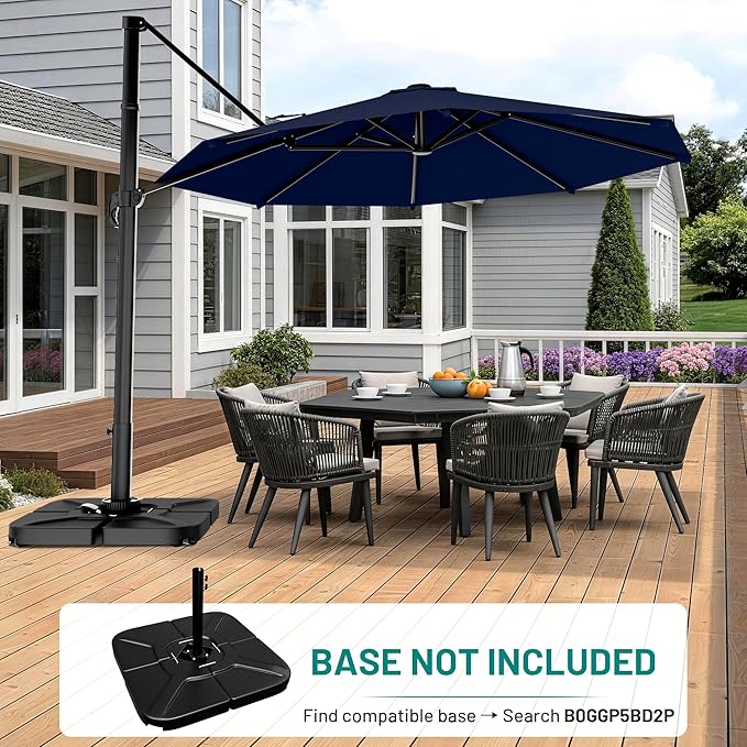 AreShark 11FT Cantilever Patio Umbrella, 360-Degree Rotation Round Hanging Offset Umbrella with Crank, Heavy Duty Patio Umbrella for Patio, Pool, Garden, Deck, Navy