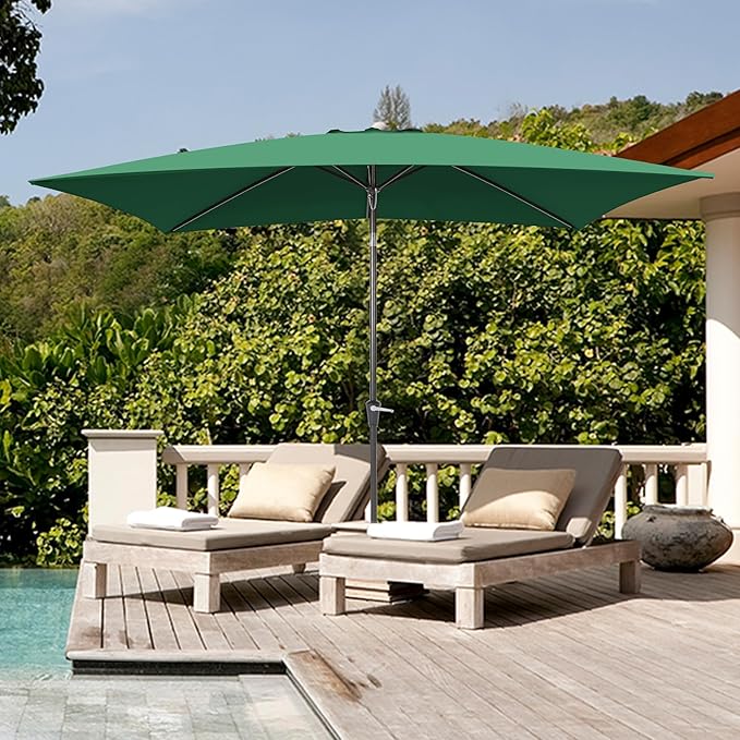 HASLE OUTFITTERS Rectangular Patio Umbrella, 6.5 x 10 ft Rectangle Table Umbrellas w/Heavy Duty Ribs, Effortless Crank and Push Button Tilt, Wind Resistant Sun Umbrella for Outdoor Patio, Dark Green