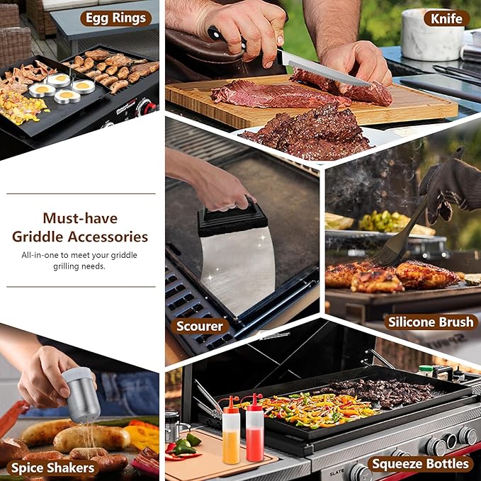 25Pcs Griddle Accessories Kit for Blackstone, Joyfair Stainless Steel Flattop Grilling Spatula Accessory Tools Set with Smash Burger Press Basting Cover for Outdoor BBQ Hibachi Cooking (ABS Handle)