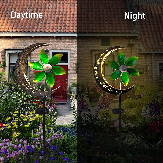 Solar Moon Garden Decoretive Lights with Windmill Metal Stake Outdoor Path Lights Waterproof Landscape Lighting for Yard Patio Pathway