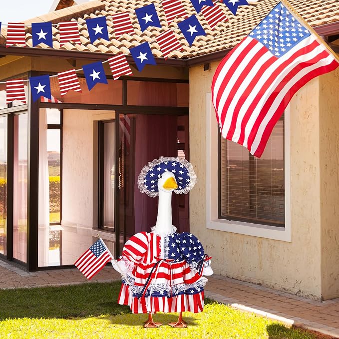 4th of July Porch Goose Outfit Patriotic Geese Clothes for 23" High Cement or Plastic Goose Costume for Yard Lawn Outdoor Garden 250th Anniversary Duck Statue Dresses Independence American Flag Decor