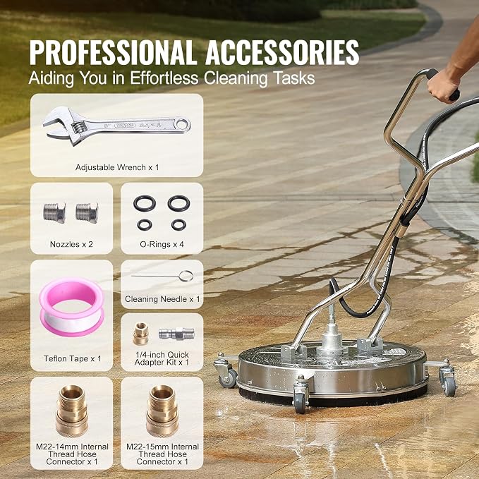 VEVOR 24" Pressure Washer Surface Cleaner w/Handles & Wheels, Stainless Steel Concrete Cleaner 4000 Max PSI, 3/8" Connector & 1/4" Adapter Power Washer Floor Attachment,for Floor Driveway, Patio