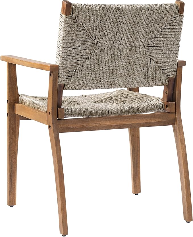 Merax 5-Piece Outdoor Dining Set, 47.24'' Round Acacia Wood Table & 4 Wicker Armchairs, Patio Furniture Set for Garden Balcony Deck, Brown Finish