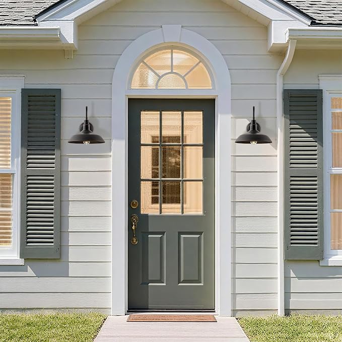14in Outdoor Gooseneck Barn Light for Garage, 2 Pack Bronze Exterior Wall Lights Fixture for Porch, Outside Farmhouse Wall Sconce for Patio, Cabin, Entryway