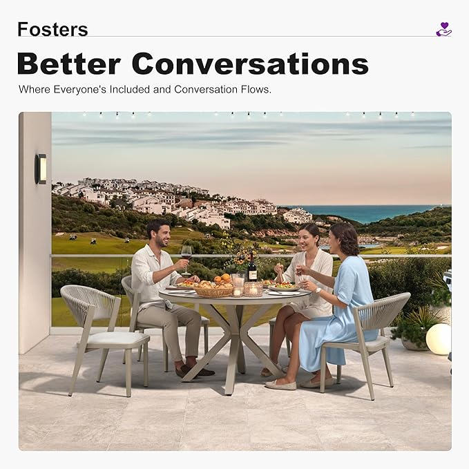 PURPLE LEAF 5 Pieces Oversized Round Dining Set Aluminum Frame and Wicker Rattan Patio Table and Chairs with Cushions for Garden Deck Outdoor Champagne