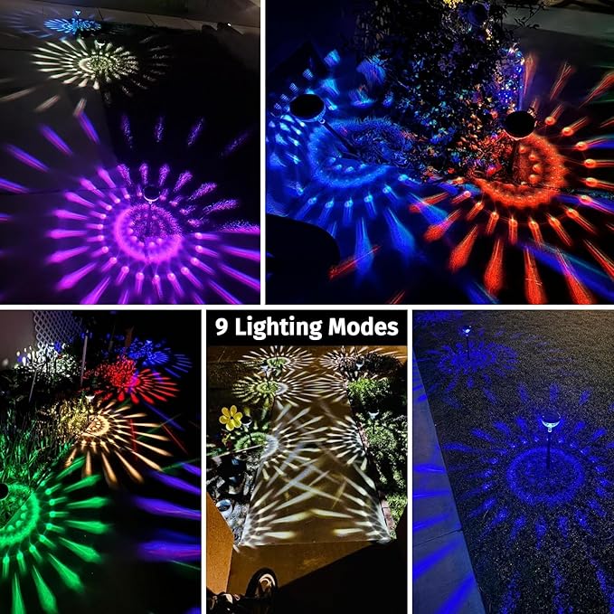 JNOEC 12Pack Solar Pathway Lights Outdoor, Color Changing+8 Fixed Color (Warm White, Cool White, Colored) Solar Lights Outdoor, Bright Solar Powered Garden Light