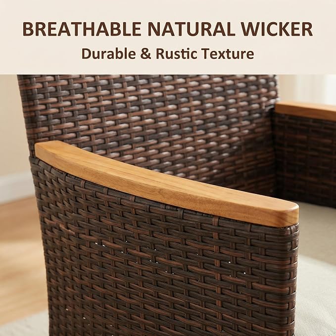 5Pcs Patio Furniture Sets Rattan Patio Chair Set of 5 Outdoor with Coffee Glass Table & Ottoman for Yard Backyard Lawn Porch Poolside Balcony (Brown and Khaki)