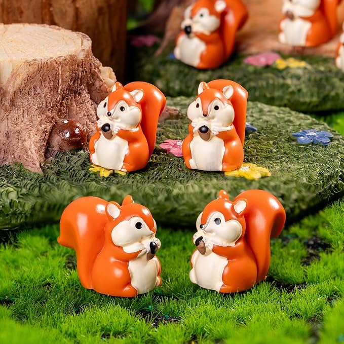 60 Pcs Mini Resin Squirrel Figurine Bulk Mini Squirrel Figurine Cake Decorations Cute Miniature Resin Sculpture Ornament Micro Landscape Office Garden Desk Party Tabletop Decor